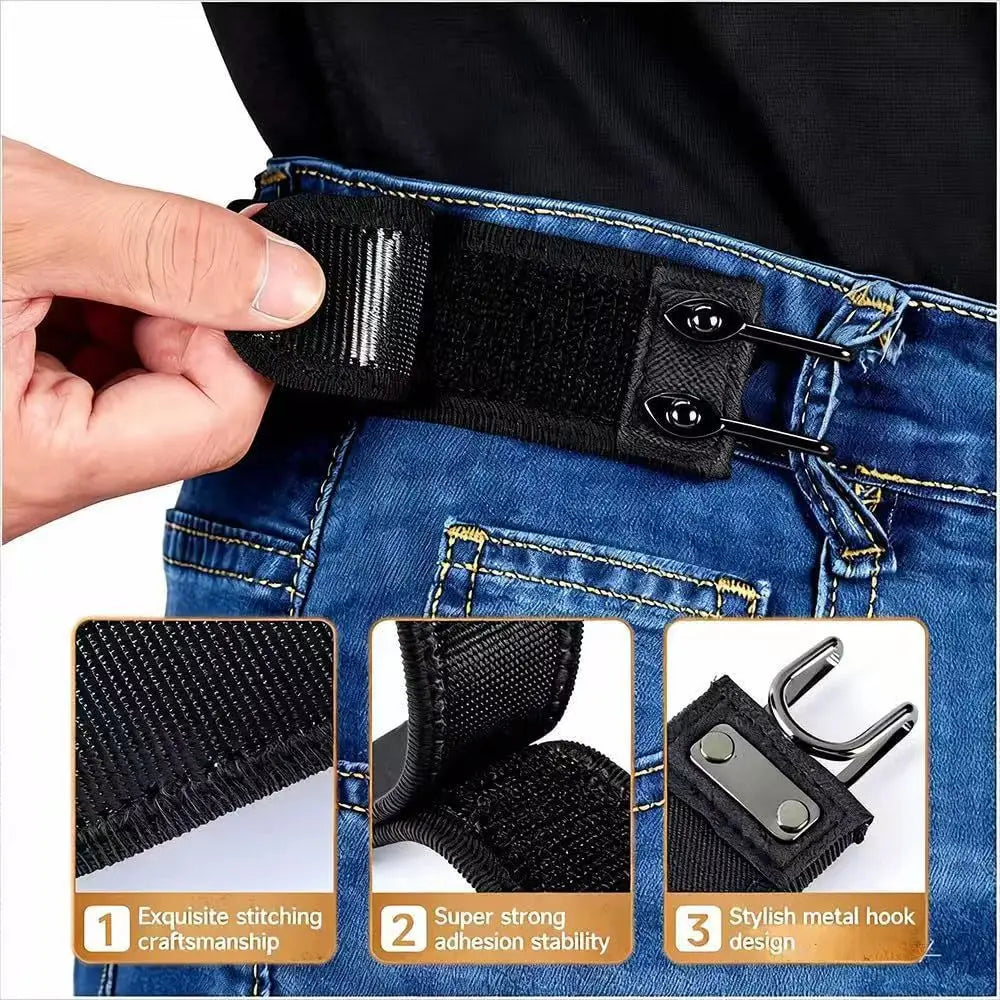 Buckleless Elastic Belt Hook Adjustable Metal Hook Men Women Unisex Buckle-Free Invisible Waist Belt Closure Outdoor Work EDC